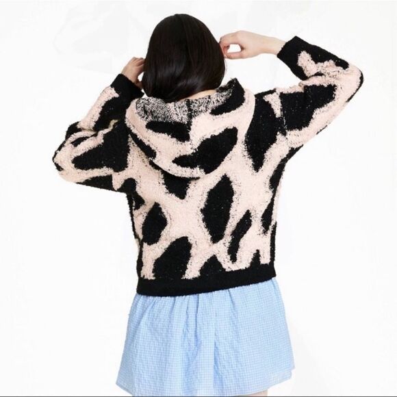 NWT Sandy Liang for Target Black/Cream Leopard Print Sherpa Hooded Sweatshirt - Picture 3 of 6